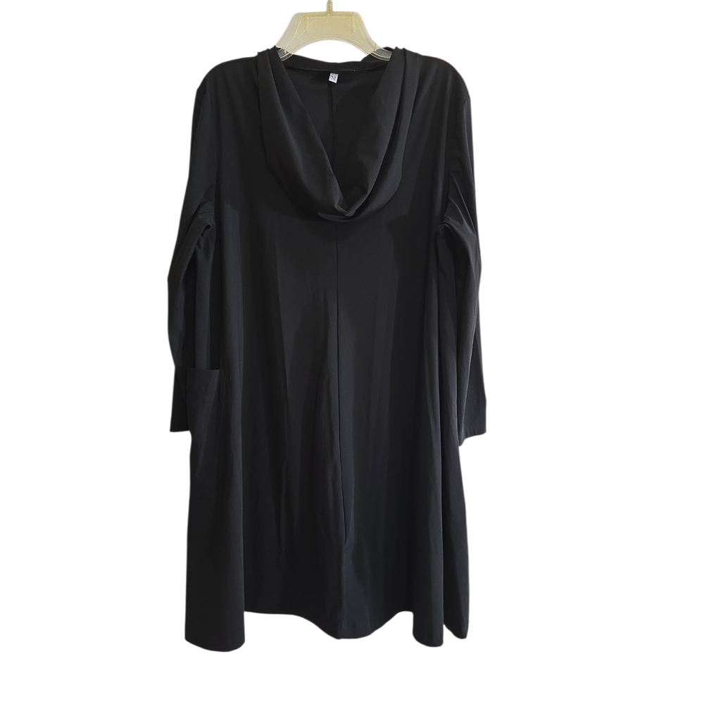 Bryn Walker Nylon Cowl Neck Tunic Dress Medium Black Side Pocket Lagenlook USA